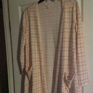 Lularoe Caroline cardigan - size Small (peach plaid)